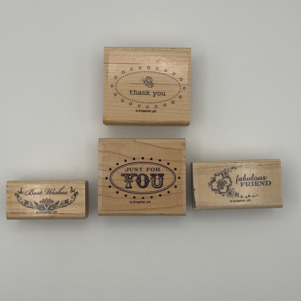 Stampin Up Oval All Wood Mount‎ Rubber Stamp Set 4pc Shelli Signature Collection
